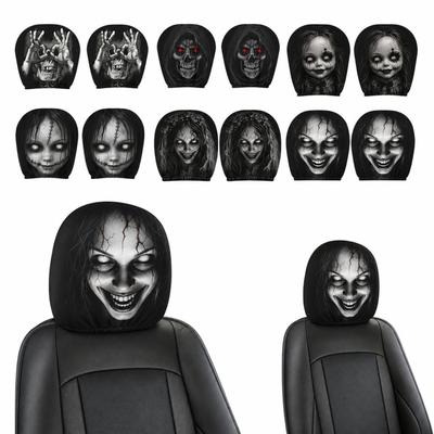 2 Stück Furchterregendes Gesicht Gruselige Kopfstützenbezüge Staubdichte Spukige Sitzkopfstützenbezüge Halloween-Party