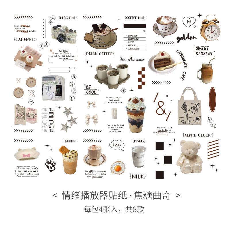 4 Sheets Cartoon Diary Decorative Materials Paper Cute Handwritten Sticker