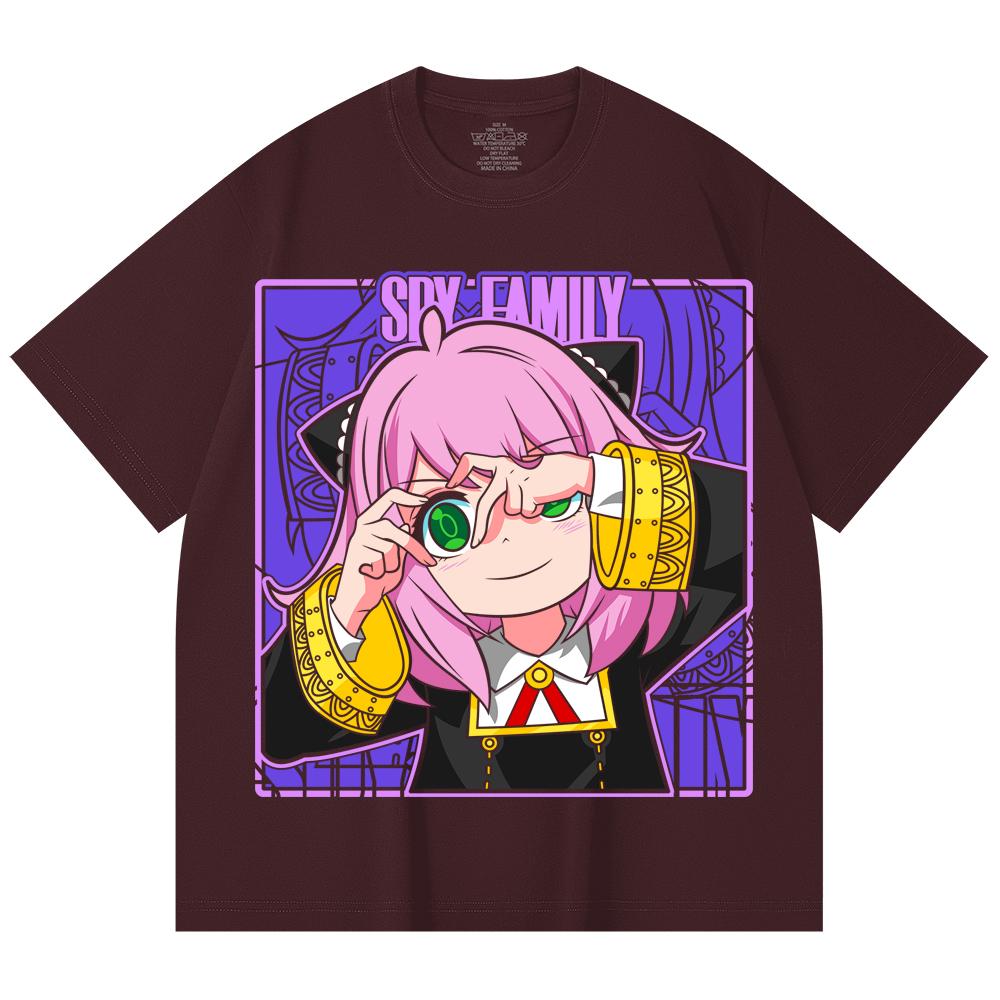 

230 Gsm 100% Cotton Spy x Family V8 Print Unisex Heavy Cotton T Shirt 2XL вина червоного кольору