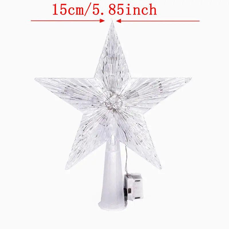 15cm Christmas Glowing Tree Topper Five-pointed Star Transparent LED Shining Lamp Xmas Colorful TopStar Ornaments Navidad Decora