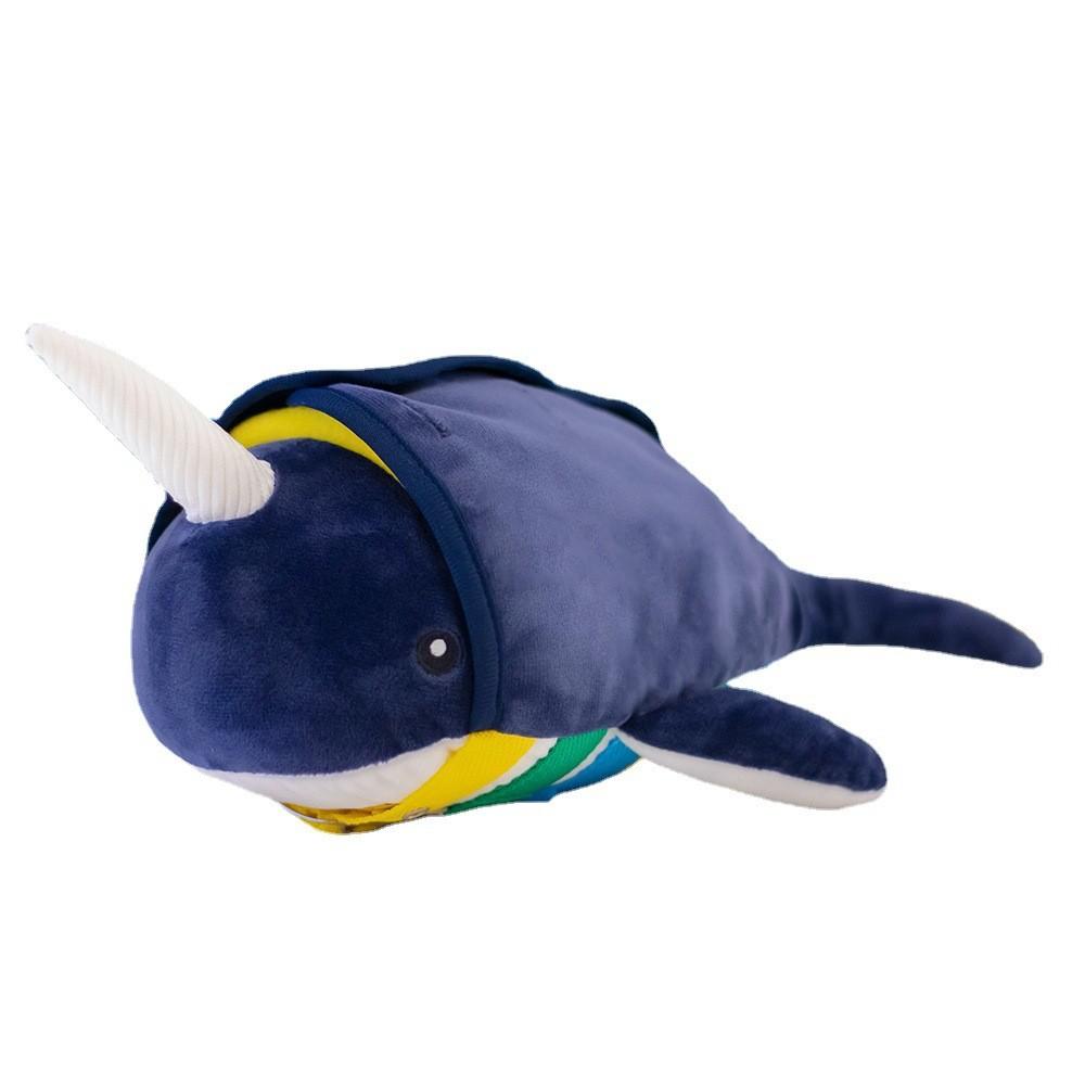 Narwhal Simulation Blue Plush Stuffed Toy Button Clothes Animal Doll Gift Kid
