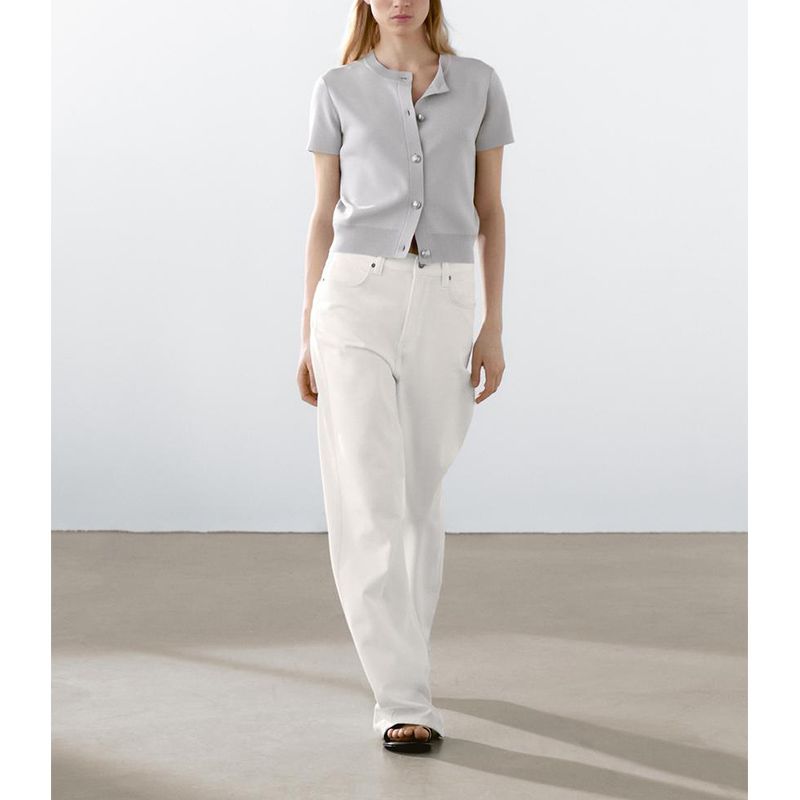 MD Summer New Arrival Women's Clothing Minimalist Smart Commute Style Lightweight round Neck Short Sleeve Knitting Cardigan 5770800