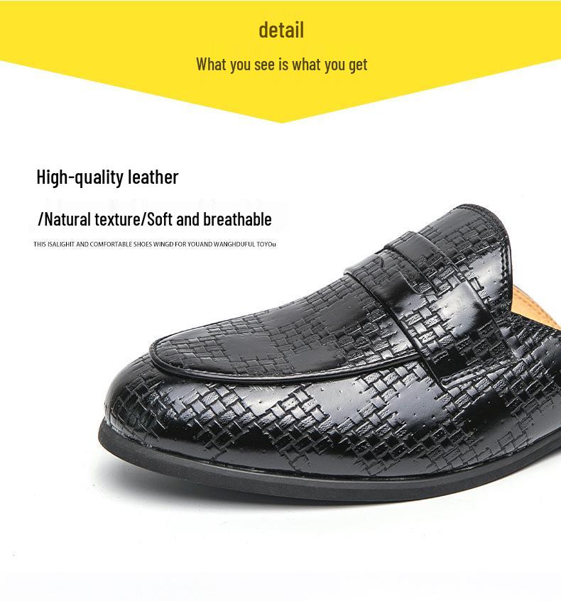 Men's Cross-Strap Half-Open Back Leather Slip-Ons: No-Heel Pointed Toe Sandals In British Style
