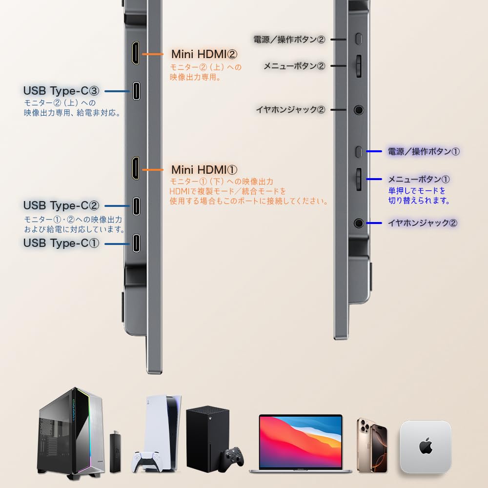 Upperizon Dual Mobile x 2 Matte sRGB WUXGA x Adjustable with VESA x Compatible with USB Portable Display Monitor, 14-inch Screens, Driver-Free, IPS,