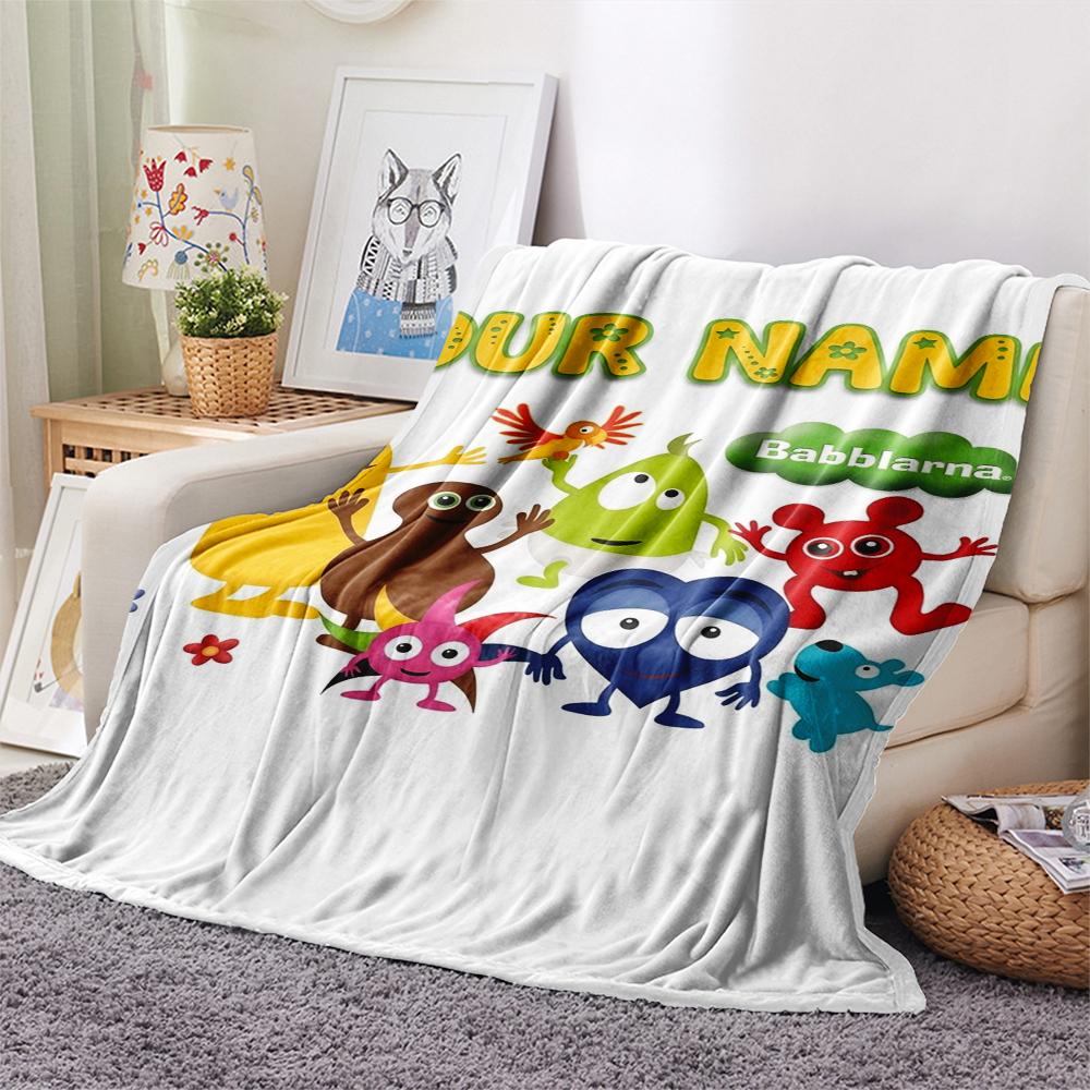 1PC Custom Name Babblarna Patterned Flannel Blanket Suitable For All Seasons for Home Decor Warmth and Comfort Gifts Holiday Present