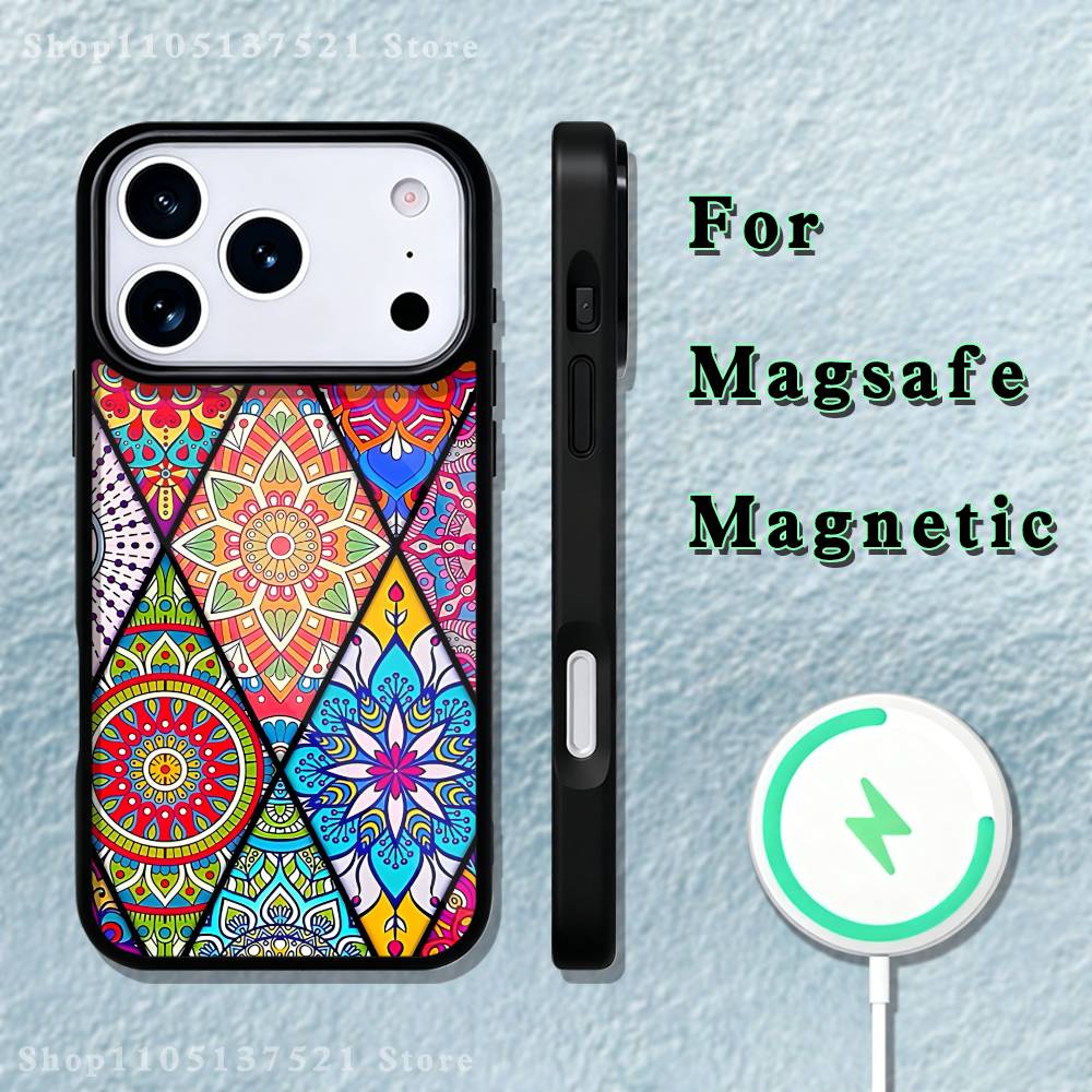 Mandala Art Colorful Phone Case  For iPhone 17,16,15,14,13,12,11,Pro,Max,Plus,Mini,SE4,E Magnetic Magsafe Wireless Charging