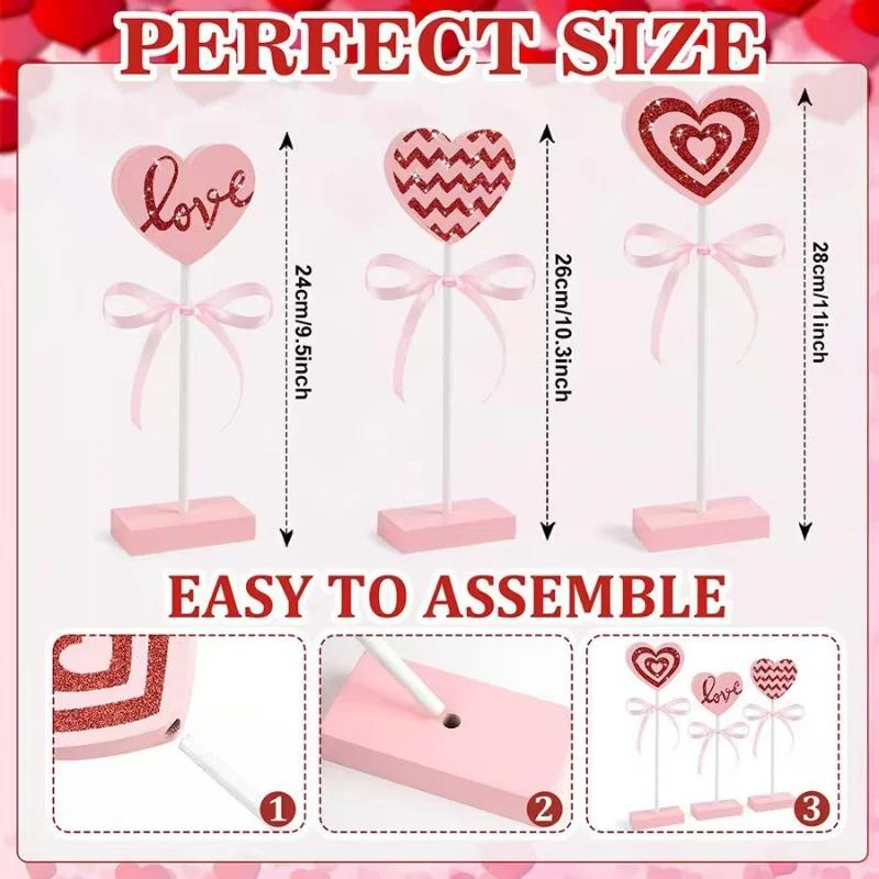 Valentine's Day Wooden Heart-Shaped Ornaments with Table Stands Decorative Wooden Signs for Wedding Festival Photo Props