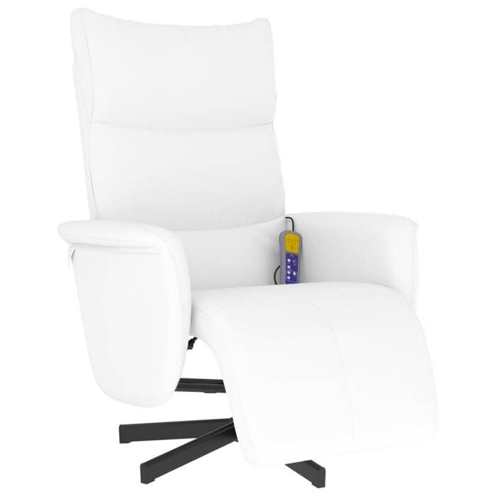 VidaXL Fauteuil inclinable de massage repose-pieds blanc similicuir 356598