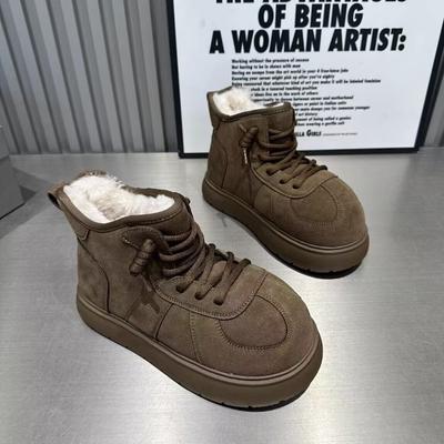 Women Fur Ankle Platform Snow Boots Flats Suede Plush Cotton Shoes Casual Sneakers Winter 2025 Trend Warm Cozy Sport Botas Mujer