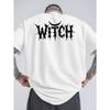 European Size Men'S Witch Graphic T-Shirt - Bright Yellow with Black Gothic Lettering - Loose-Fitting Breathable Summer Tee, Perfect for Halloween