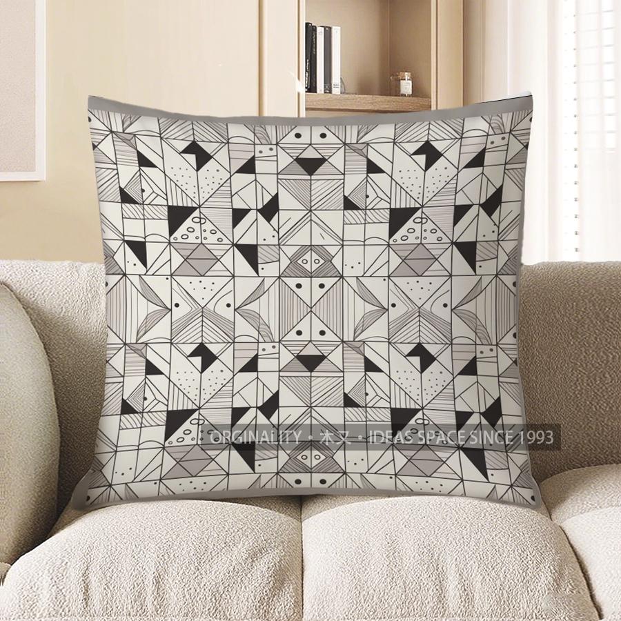2D Geometric & Leaf Pattern Decorative Pillow Covers Pattern Cushion Cover Suitable For Sofa Bedroom Car Pillow Cover