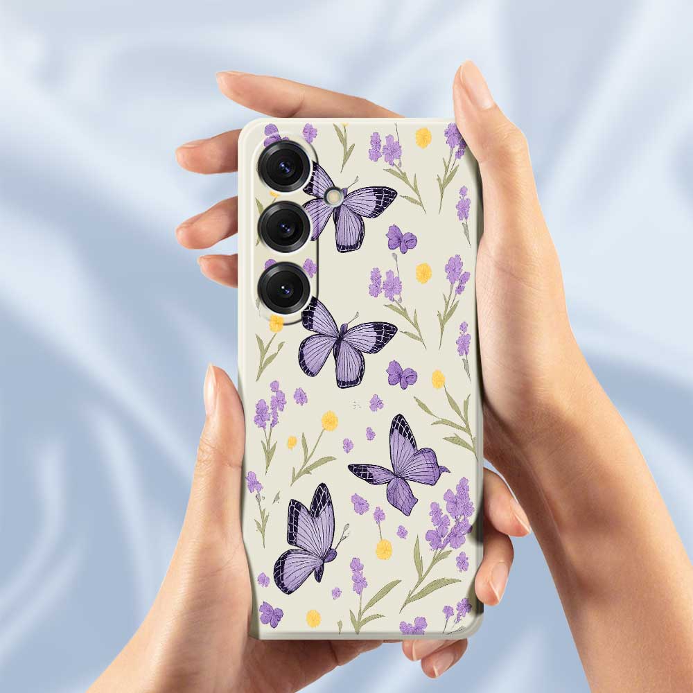 For Samsung Galaxy S25 Case Purple Butterflies Pattern Printing Straight Edge TPU Phone Back Cover