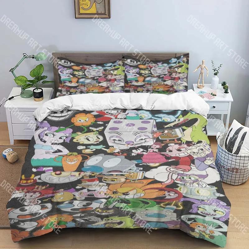 C-Cuphead Pop Music Bedding Three-piece Set Single Double Bed Adult Children Bedroom Duvet Cover Children Gift