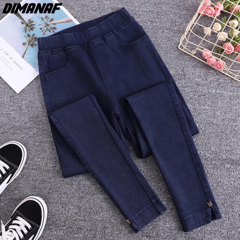 DIMANAF Plus Size Women Jeans Winter Pants Denim Pencil Female Elastic Basic Blue High Waist Trousers Oversize Fashion New Pants 4XL 5XL