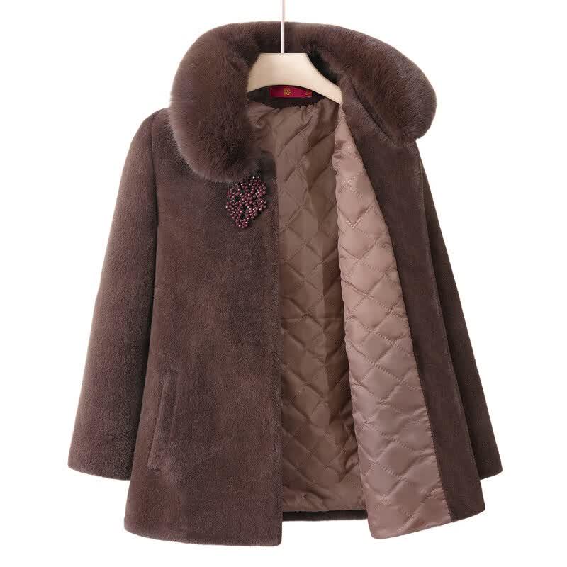 Elderly Women's Plus Velvet Warm Winter Coat