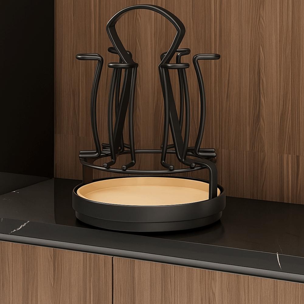 

Компактный держатель для стаканов, вращающийся на 360°, органайзер для чашек, подставка для сушки чашек, настольный чёрный