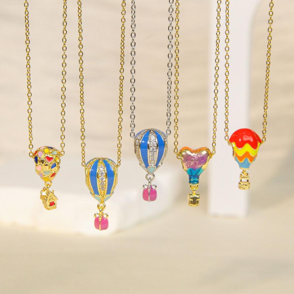 Titanium Steel Hot Air Balloon Necklace Female Personality Trend Geometric Pendant Collarbone Chain Colorful Jewelry