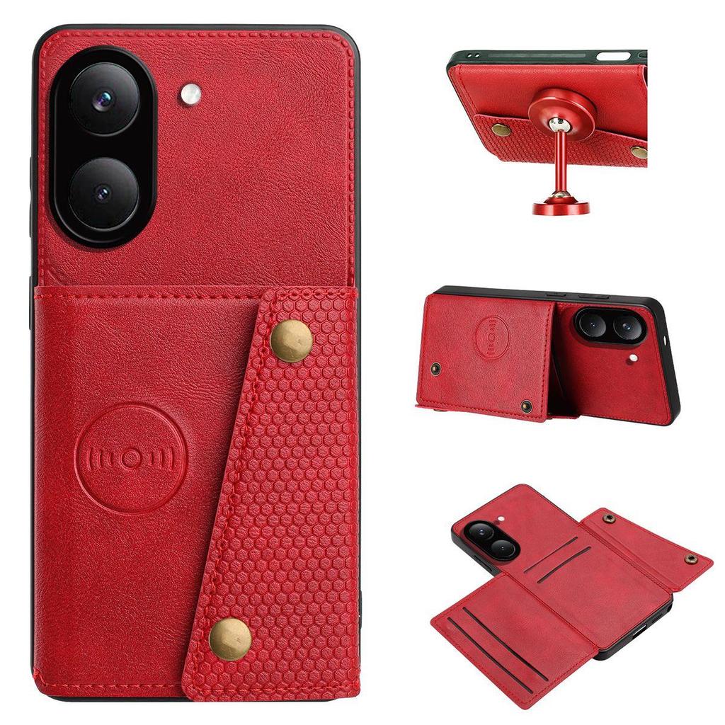 PU Leather Wallet Phone Case for Xiaomi POCO X8 Pro Multiple Card Slots Dual Metal Button Closure Shockproof Full‑Body Protective Cover