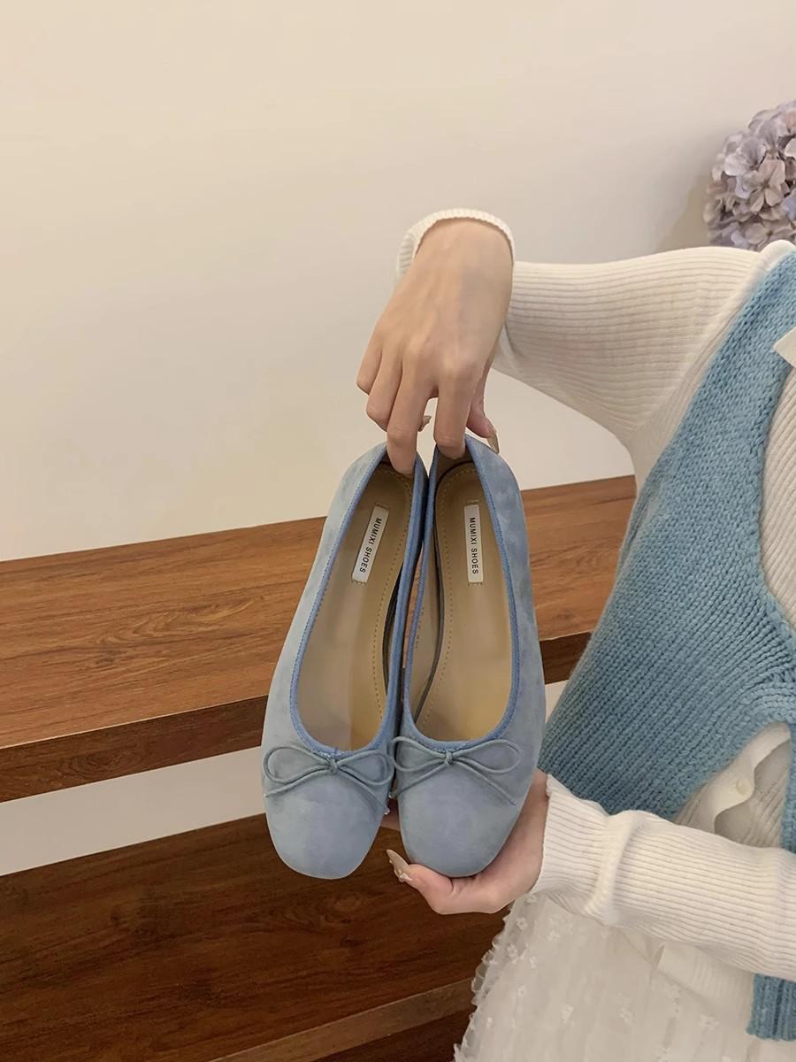

Fairy style bow shallow mouth single shoes flat Mary Jane shoes spring 2025 new soft leather beanie shoes 40