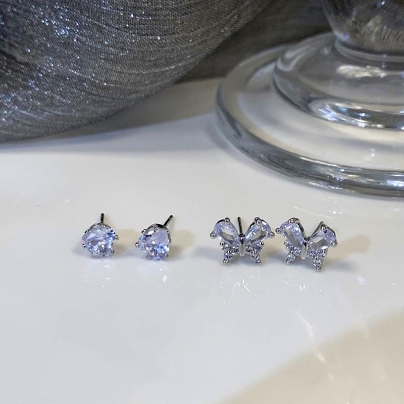 4Pcs/Set Fashion Simple Rhinestone Heart Butterfly Stud Earrings For Women Y2K Punk Light Luxury Exquisite Wedding Jewelry Gifts