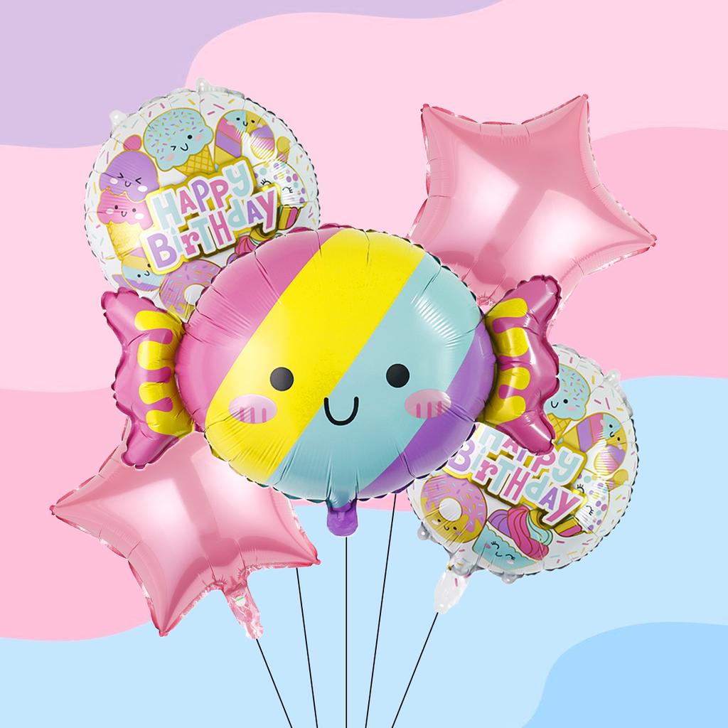 5pcs Macaron Ice Cream Rainbow Candy Balloons, Sweet Hawaiian Luau for Cow Day, Baby Shower, Wedding Decoration Supplies