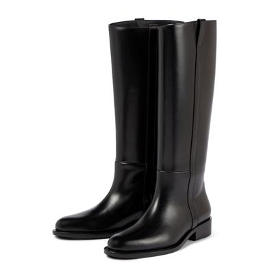 Cuir de vache automne hiver chaussures Design européen talons moyens grande taille 46 femmes garder au chaud cuissardes
