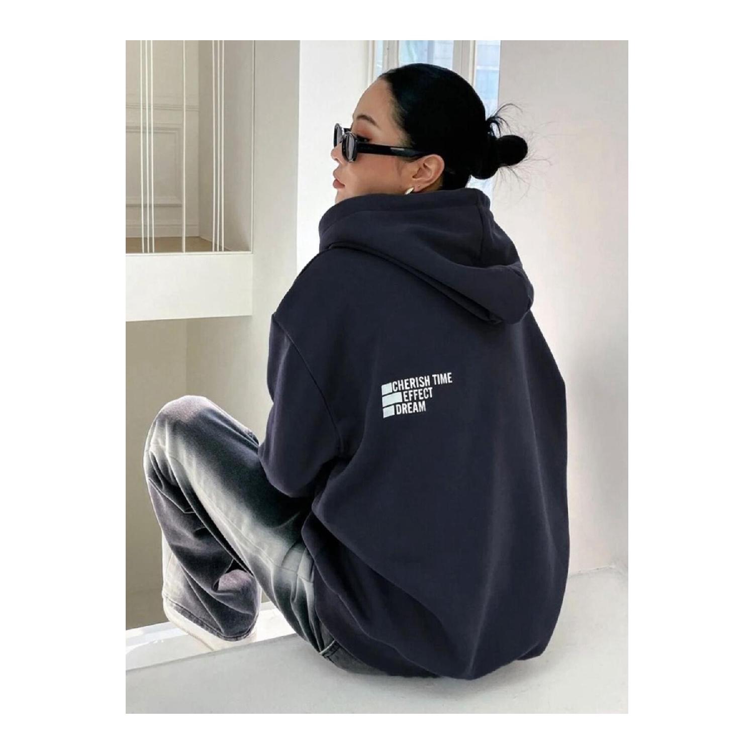 

Женская толстовка оверсайз с капюшоном и принтом Cheris Time S синий