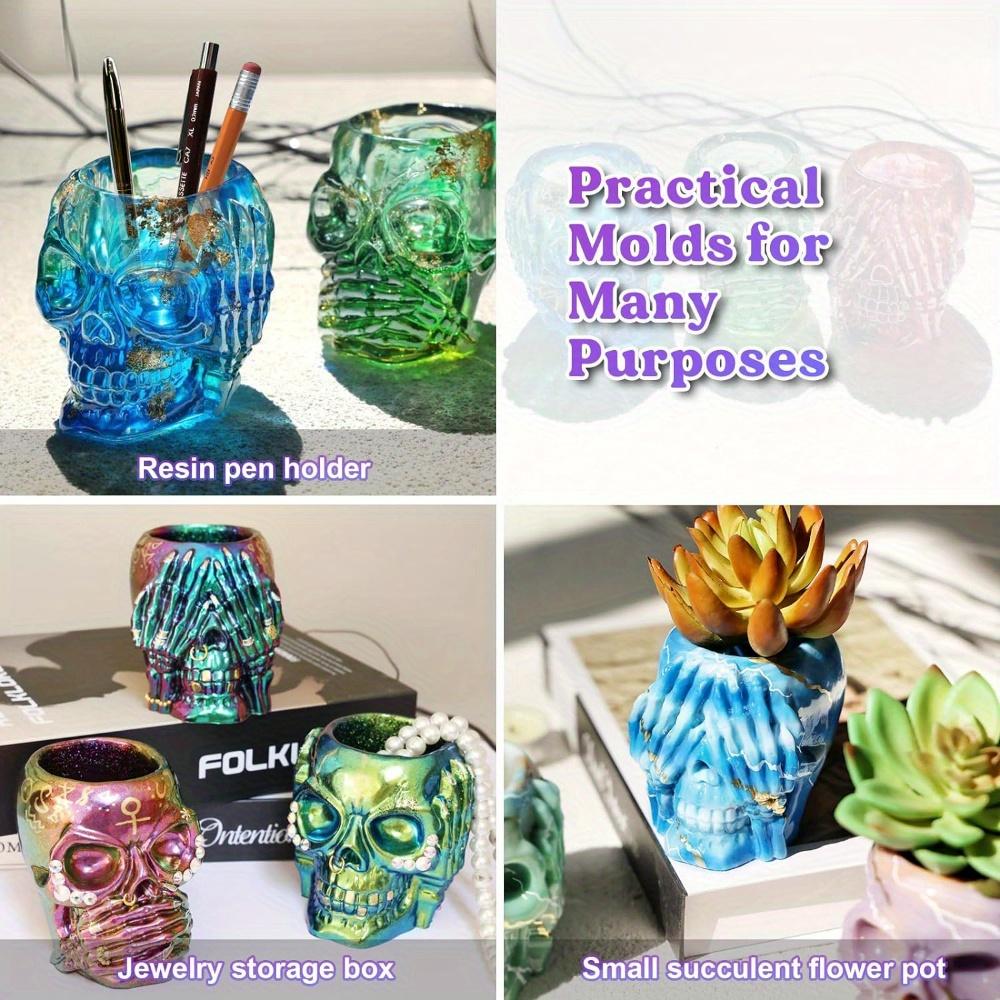 3PCS Skull Silicone Molds for Resin Crafts for Potted Candlestick Ornaments Container Pen Holder DIY Halloween Home Decoration