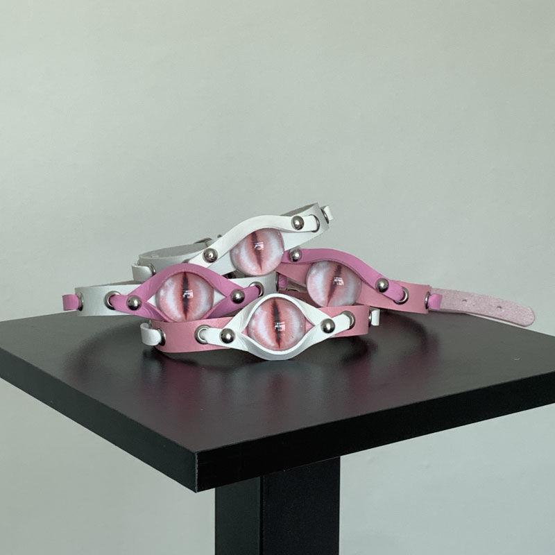 Stylowy Czarny Choker Skórzany z Diabelskimi Oczami Estetyka Harajuku Grunge Punk Rockowy Naszyjnik Damski Łańcuszek na Obojczyk Akcesoria Biżuteria