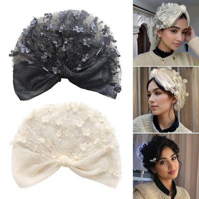 Faux Pearl Headscarf Hat Lace Flower Bohemian Headscarf Fashion Bonnet Hat  Summer Wear