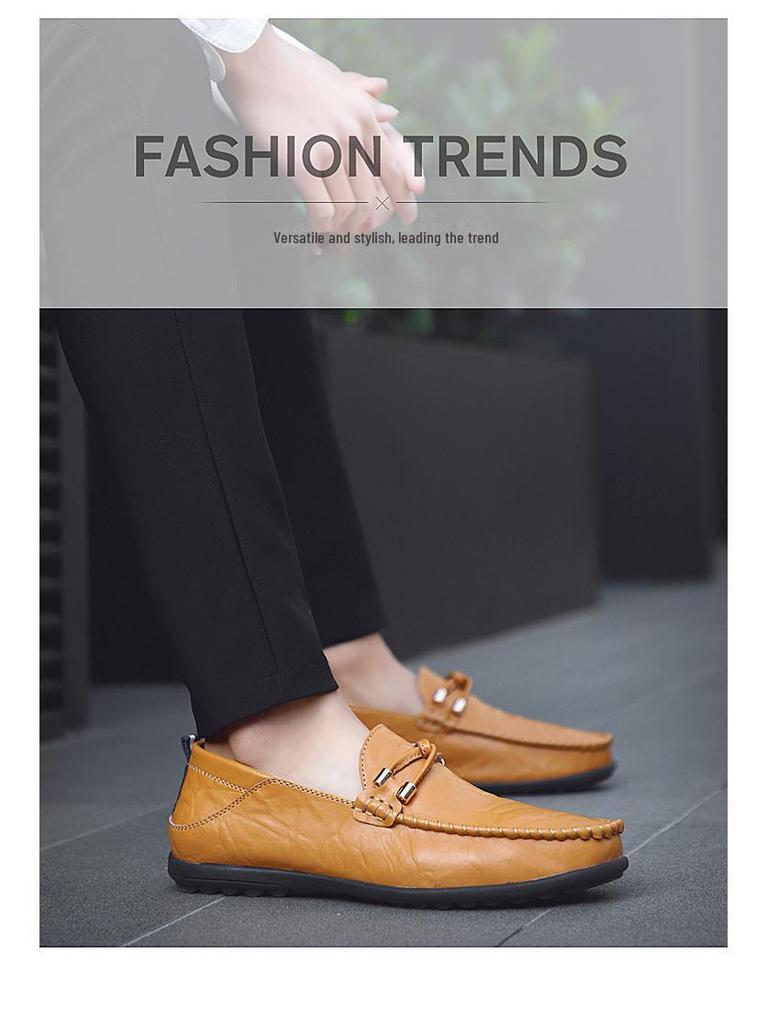 Pánské podzimní ležérní boty z hovězí kůže v britském stylu, měkké mokasíny ve velkých velikostech