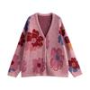 Chuyu Women's V-Neck Jacquard Floral Knit Cardigan