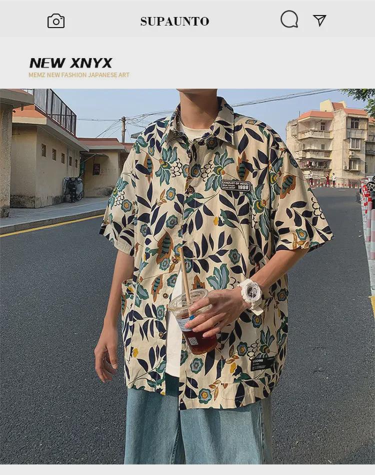 Męska koszula hawajska retro z krótkim rękawem w stylu japońskiego hip-hopu casual