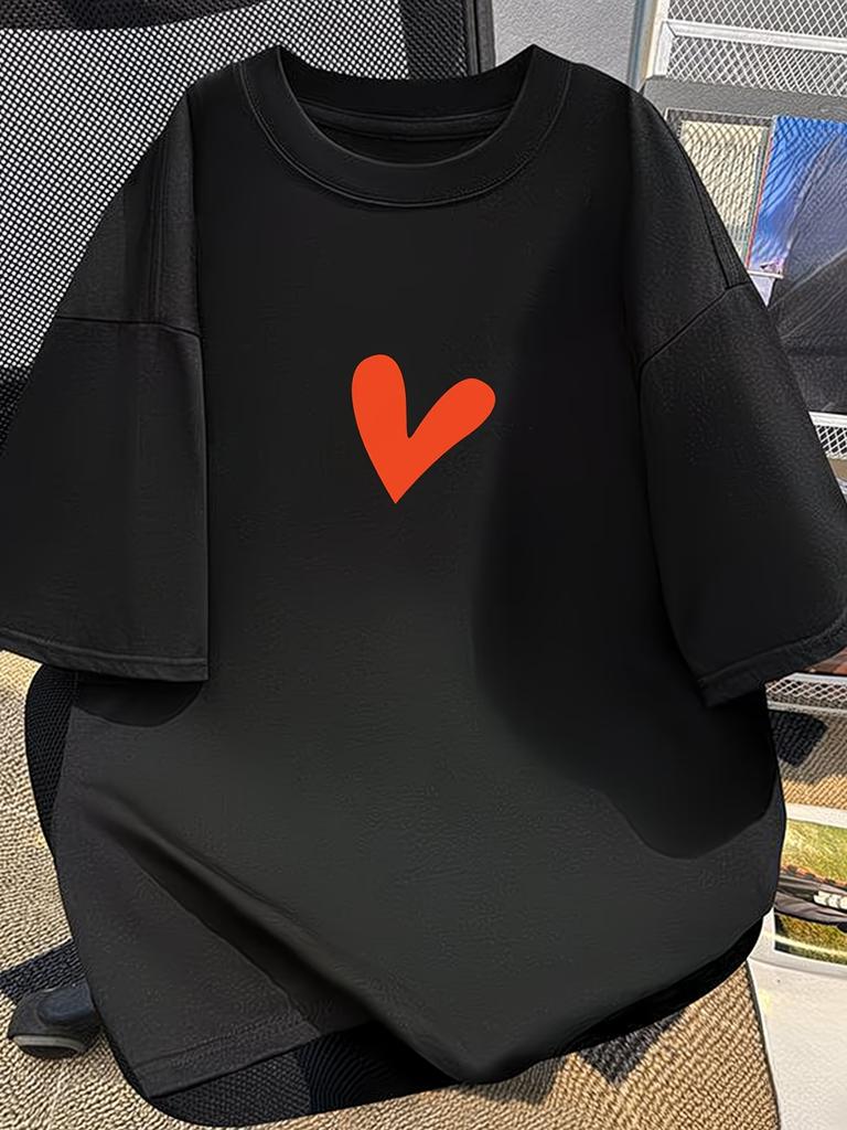Unisex Oversized Sketch Heart T Shirt 100 Cotton Small Chest Graphic Tees Minimalist Basic Streetwear Casual Unisex Tops