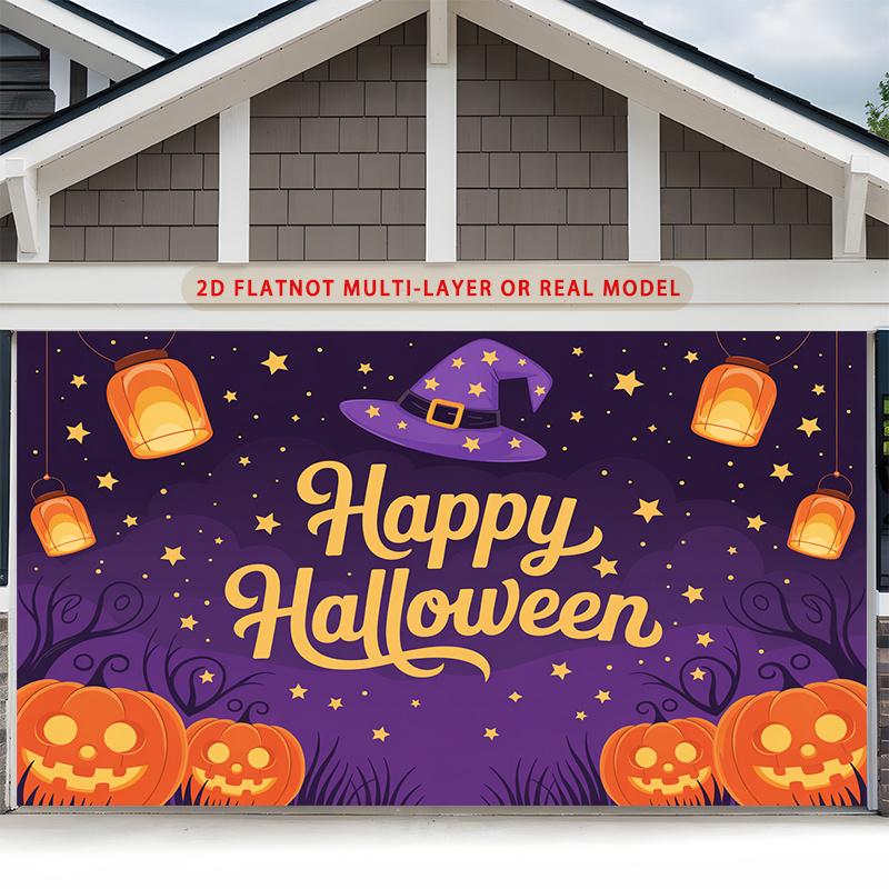 Party Backdrop Halloween Stars Purple Flat Witch Pumpkin Lantern Multi Layered Event Backdrop Decoration Front Door Decor