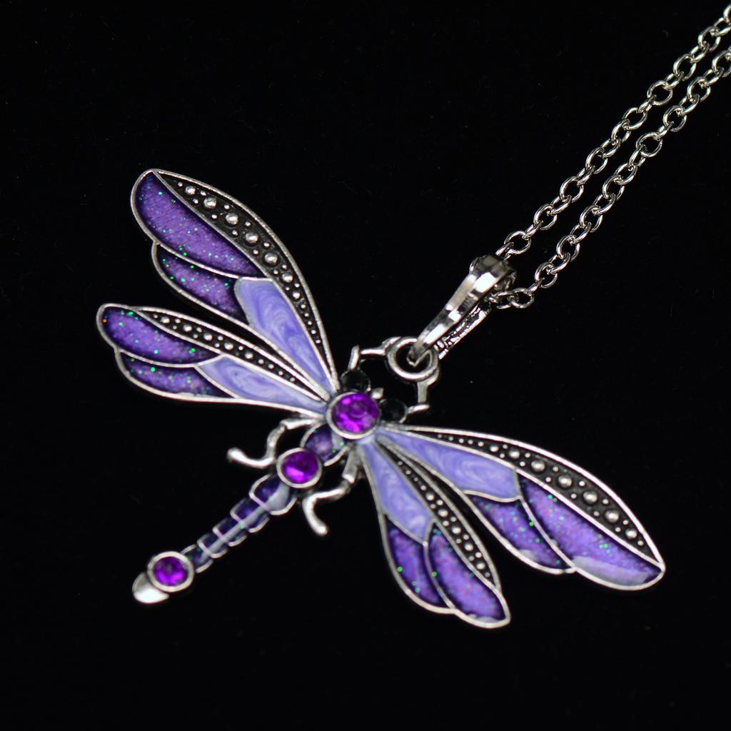 Dragonfly Vintage Ribbon String Purple Diamond Necklace Children'S Girl Necklace