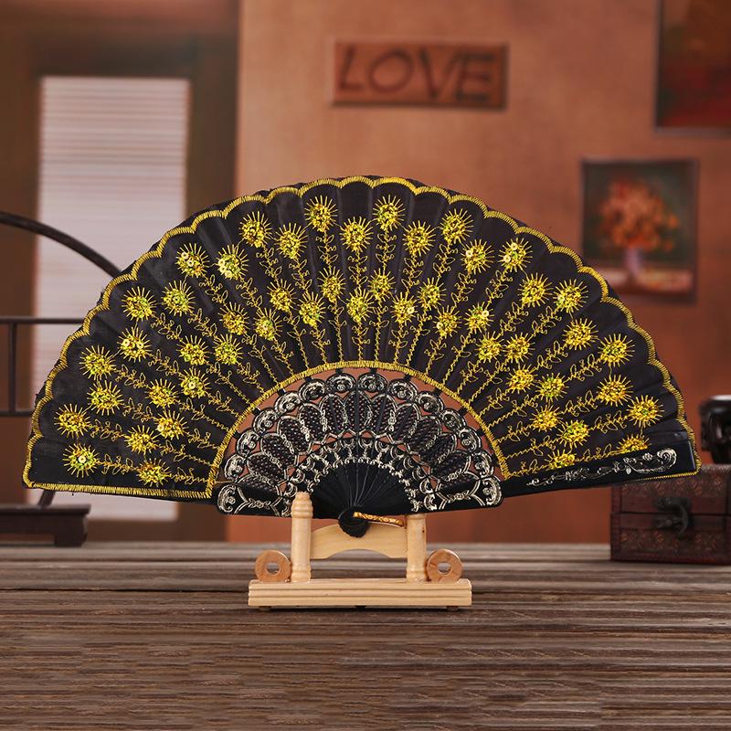 1Pc Chinese Ancient Style Flower Women Folding Fan with Tassel Fringe Hanfu Cheongsam Dance Fan Photo Props Summer Handheld Fan