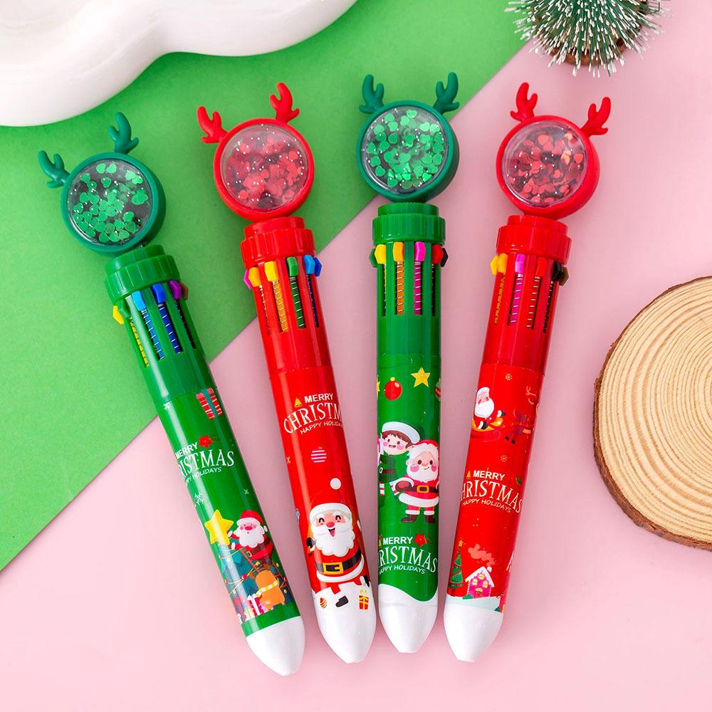 1 Piece Cute Ballpoint Pen Press Cartoon Reindeer Grandfather Multicolor 10 In 1 Colors Stationery School Office Supplies