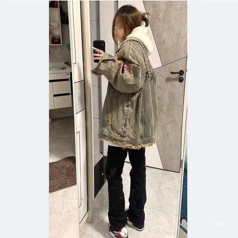 Unisex Street Rapper Retro Denim Jacket - Loose Fit, Plus Size, Spring/Autumn Hong Kong Style