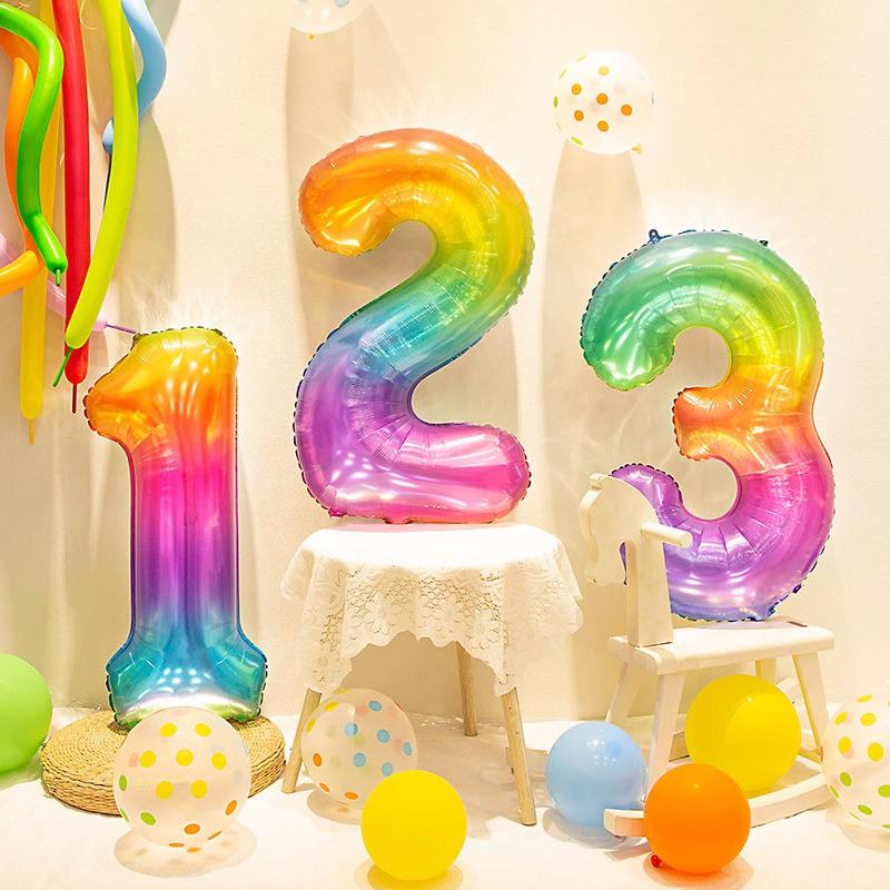 40" Rainbow Gradient Number Balloons for Kids' Birthday Party Photo Props