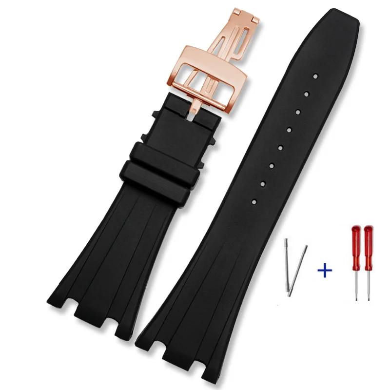 For AP15703 15710 26703 Royal Oak Offshore High Quality  rubber strap 28mm Men's Black Bracelet Folding Buckle with Tools