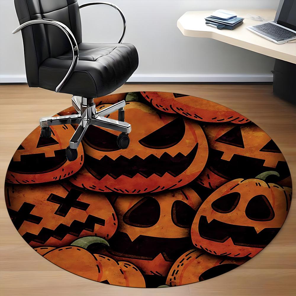 1pc Pumpkin, Halloween Carpet, Round Non Slip Durable Large Size Office Carpet, Suitable for Office