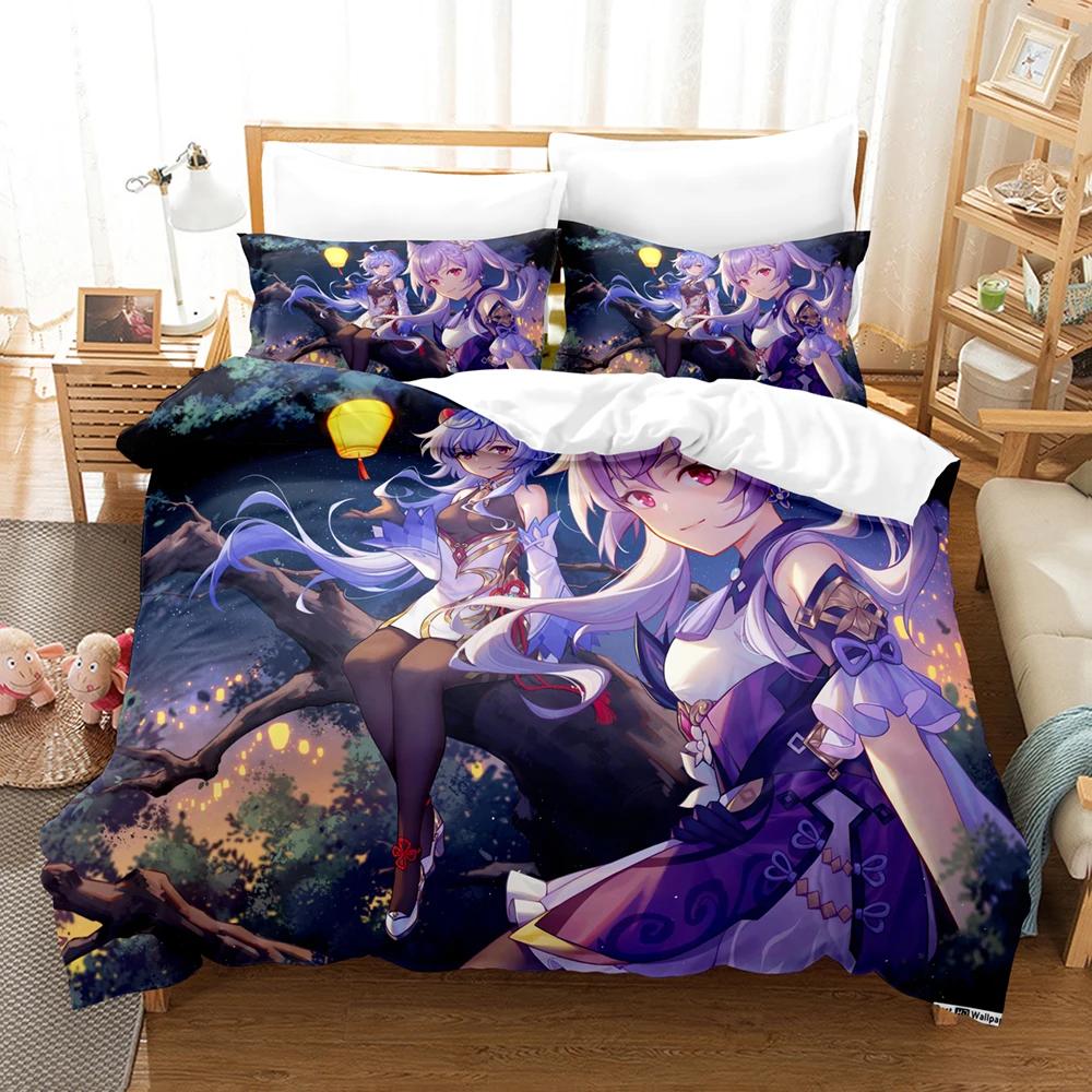 Genshin Impact New 3D Digital Printed Games Three-Piece Bedding Set With Winter Home Polyester Quilt Cover With Cartoon Pattern