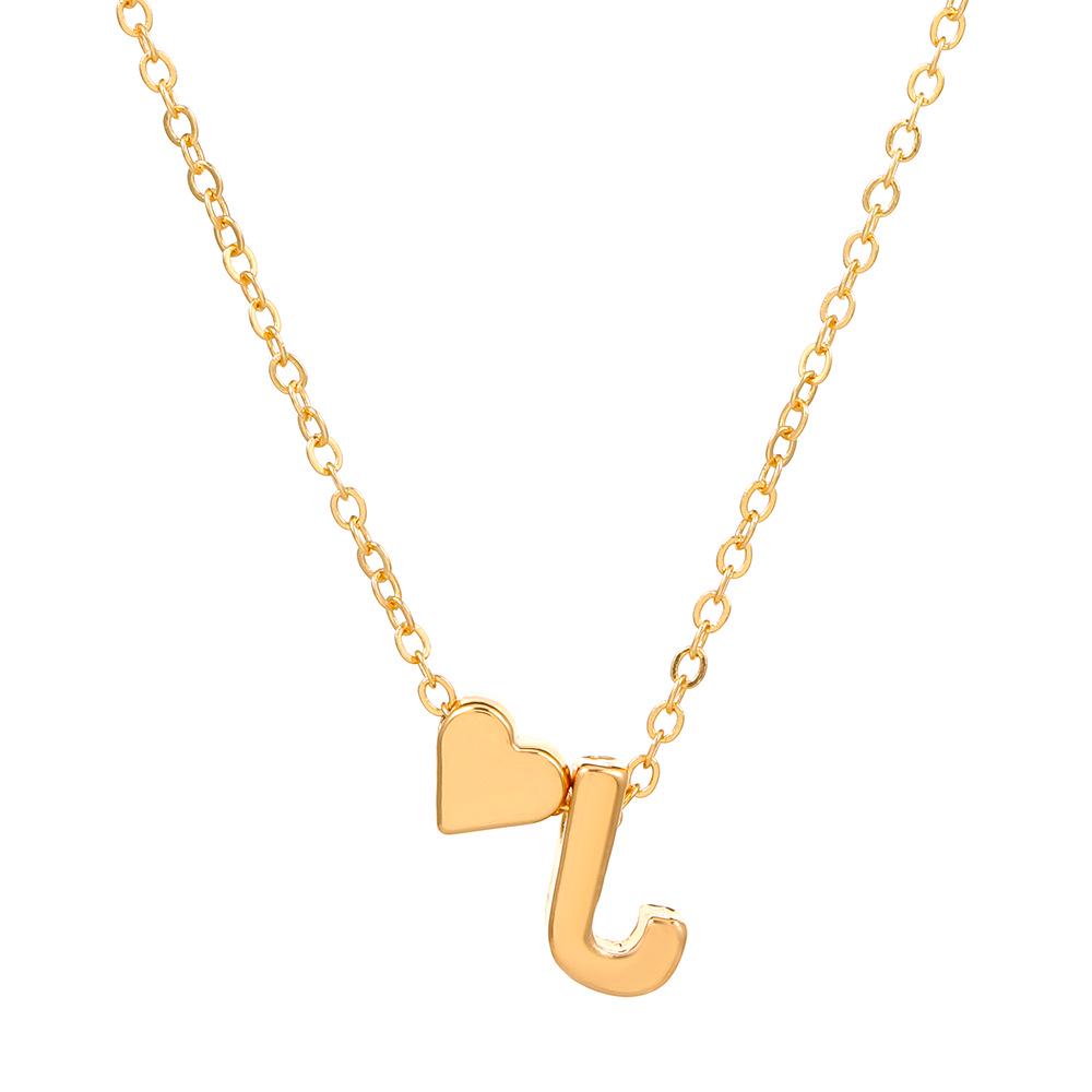 European & American Alphabet Love Heart Pendant Necklace – Versatile Peach Heart Clavicle Chain
