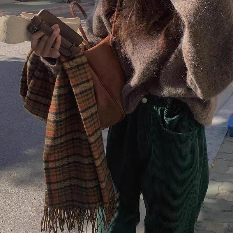 Blogger Style Imitation Cashmere Scarf Collection: Red Christmas Plaid Warm Snood, Korean Fashion