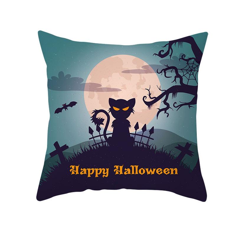 Halloween Theme Horror Pumpkin Bat Print Pattern Cushion Cover Home Living Room Sofa Decoration Square Throw Pillow Cover