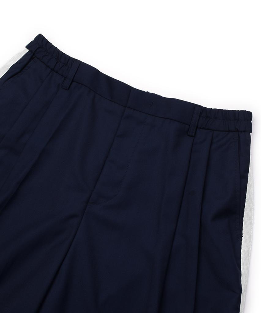 Ssioemi [Unisex] Satin-Trimmed Motorsport Trousers (Navy)