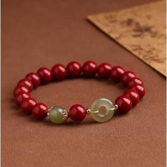 Echtes Zinnoberarmband für Damen, natürliches Hetian-Jade-Friedensschnallen-Armband für Herren, Nischen-Tierkreiszeichen-Schmuckgeschenk