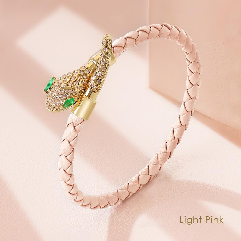 High Quality Snake Head Open Bracelets for Women New Trendy Genuine Braided Leather Bracelet Jewelry Gift Fashion Accessories
