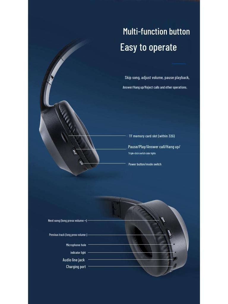 Luminous Bluetooth Headset: Foldable, High-Value, Head-Mounted for Gaming & Music